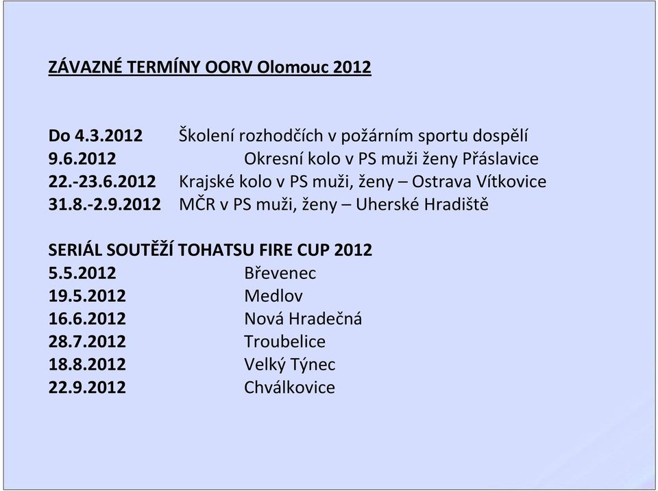 2012 Krajské kolo v PS muži, ženy Ostrava Vítkovice 31.8.-2.9.