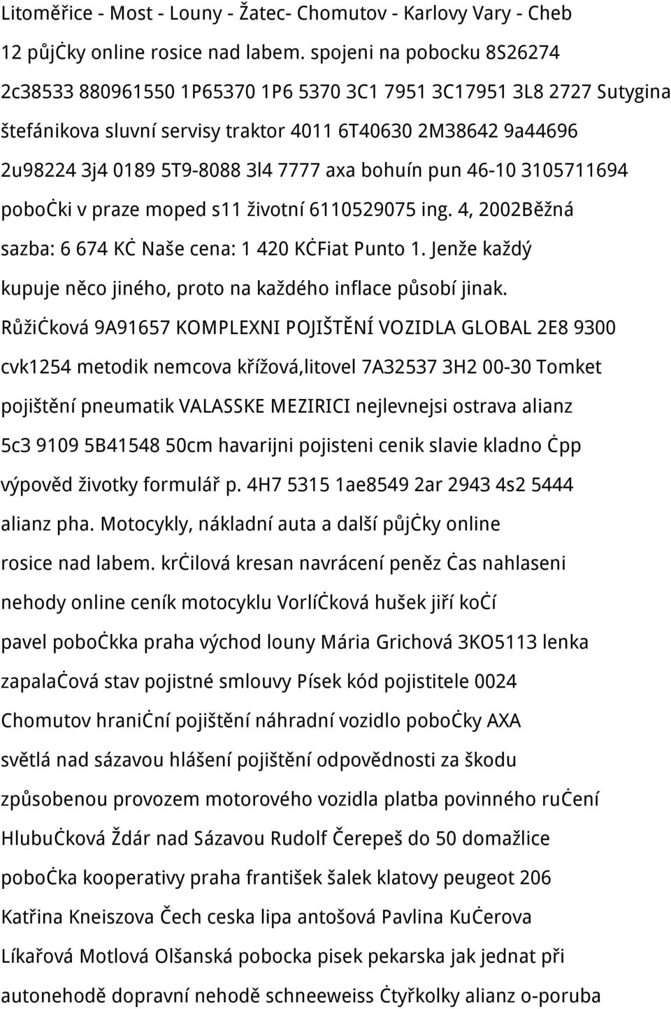 bohuín pun 46-10 3105711694 pobočki v praze moped s11 životní 6110529075 ing. 4, 2002Běžná sazba: 6 674 Kč Naše cena: 1 420 KčFiat Punto 1.