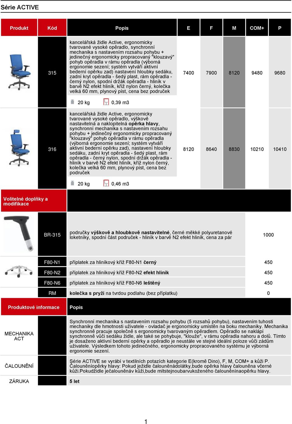 černý nylon, spodní držák opěradla - hliník v barvě N2 efekt hliník, kříž nylon černý, kolečka velká 60 mm, plynový píst, cena bez područek 20 kg 0,39 m3 kancelářská židle Active, ergonomicky