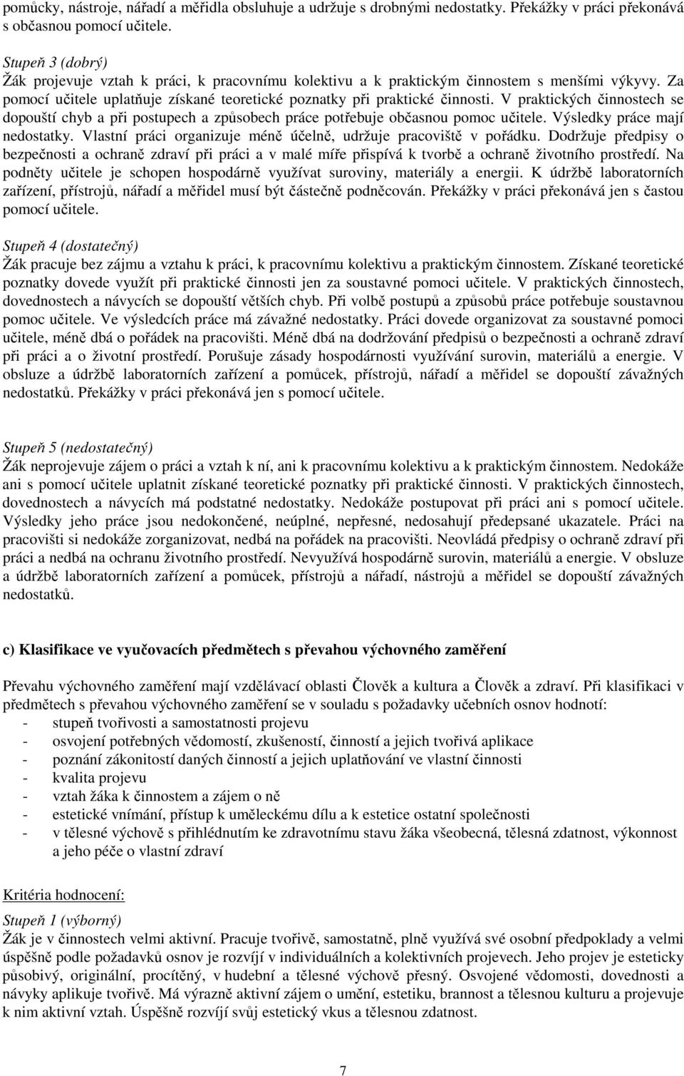 V praktických činnostech se dopouští chyb a při postupech a způsobech práce potřebuje občasnou pomoc učitele. Výsledky práce mají nedostatky.