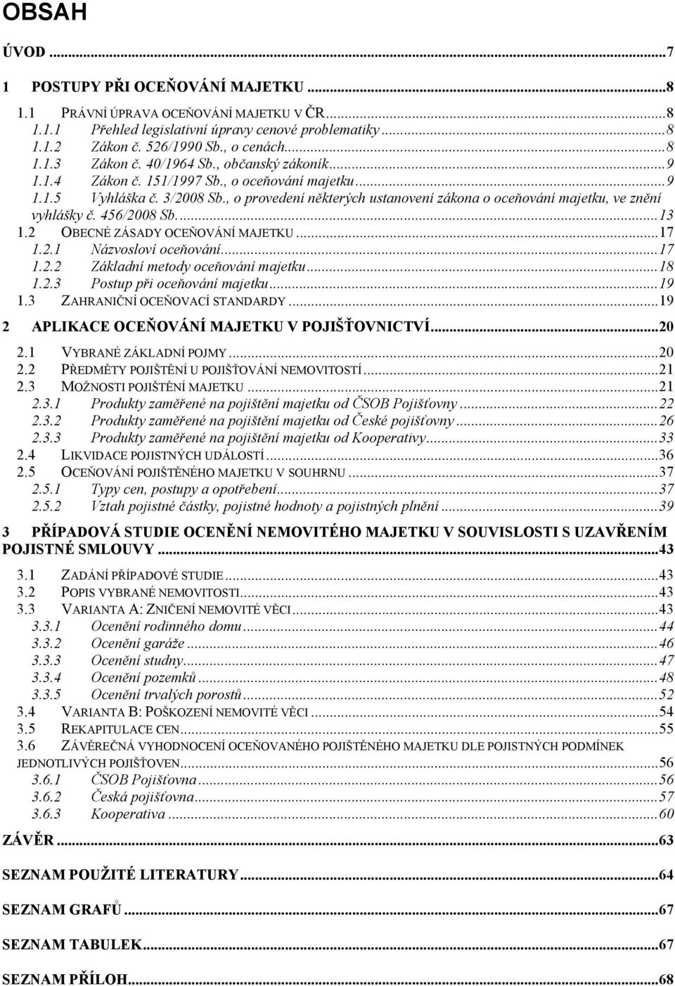 , o provedení některých ustanovení zákona o oceňování majetku, ve znění vyhlášky č. 456/2008 Sb.... 13 1.2 OBECNÉ ZÁSADY OCEŇOVÁNÍ MAJETKU... 17 1.2.1 Názvosloví oceňování... 17 1.2.2 Základní metody oceňování majetku.