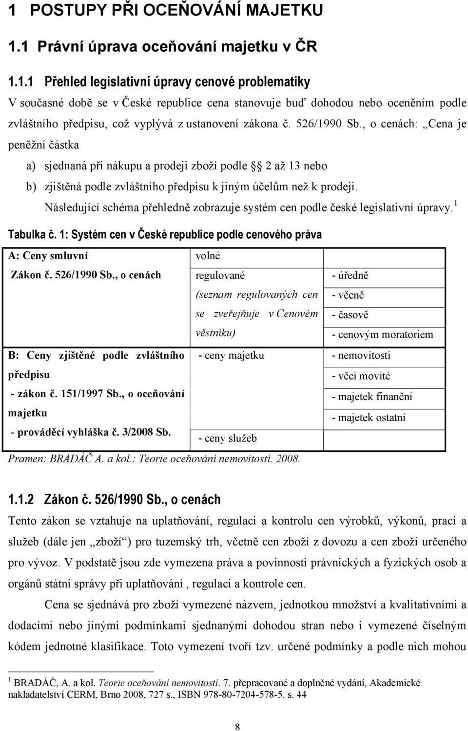Následující schéma přehledně zobrazuje systém cen podle české legislativní úpravy. 1 Tabulka č. 1: Systém cen v České republice podle cenového práva A: Ceny smluvní Zákon č. 526/1990 Sb.
