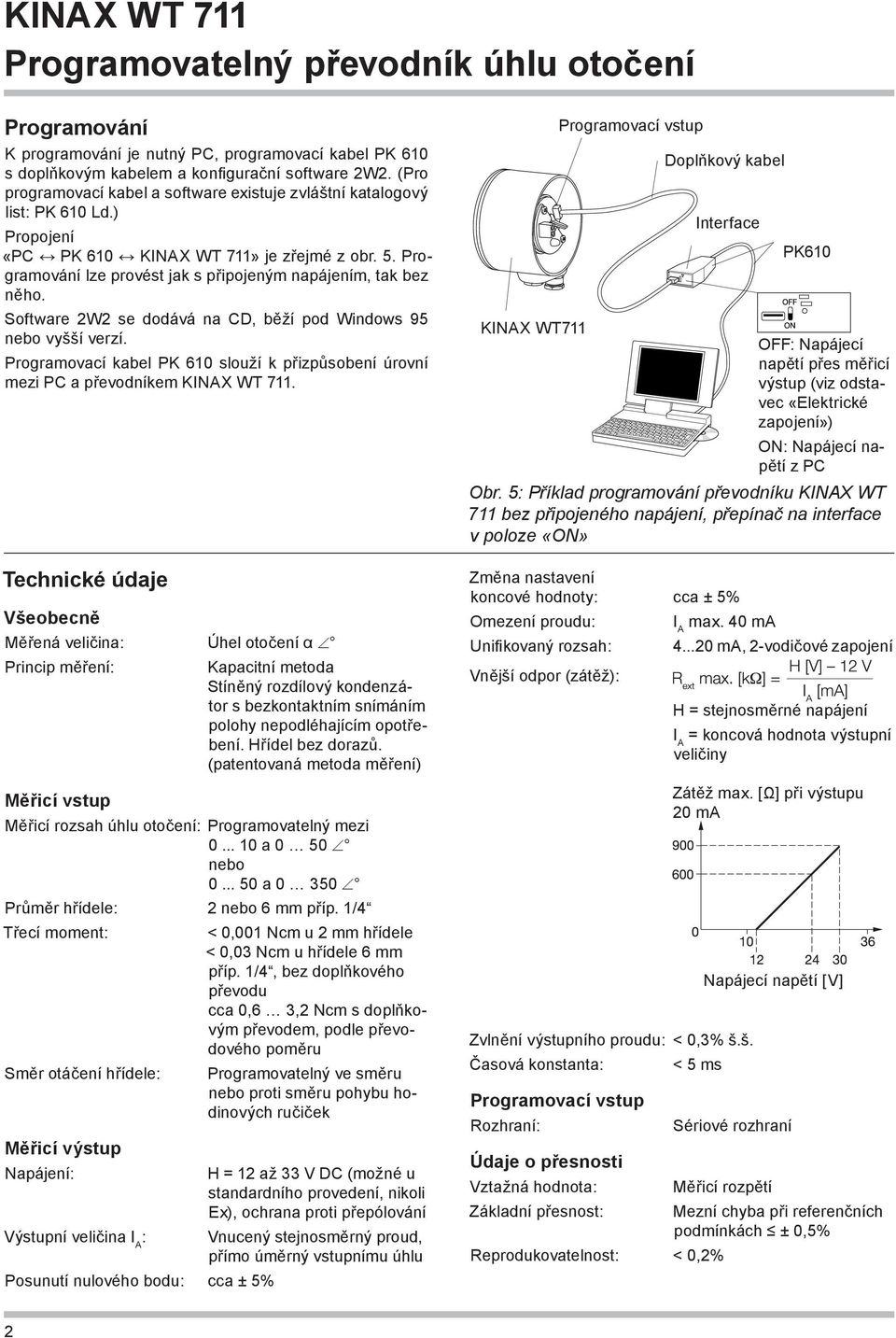 Programovací kabel PK 610 slouží k přizpůsobení úrovní mezi PC a převodníkem KINAX WT 711.