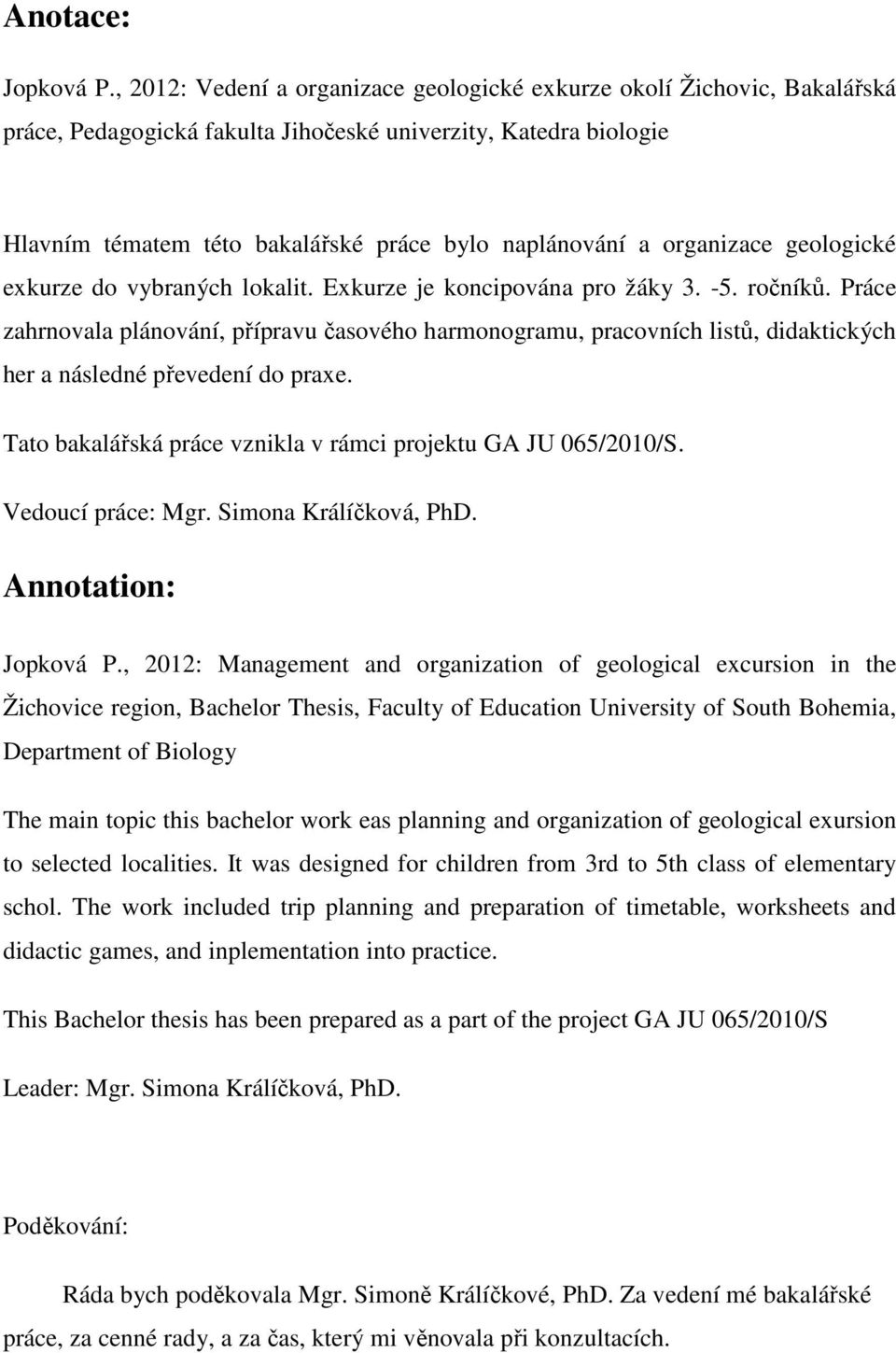 Vedení a organizace geologické exkurze okolí Žichovic. Petra Jopková - PDF  Free Download