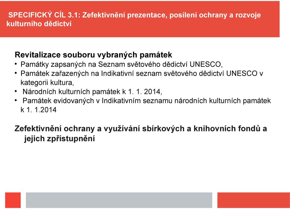 zapsaných na Seznam světového dědictví UNESCO, Památek zařazených na Indikativní seznam světového dědictví UNESCO v