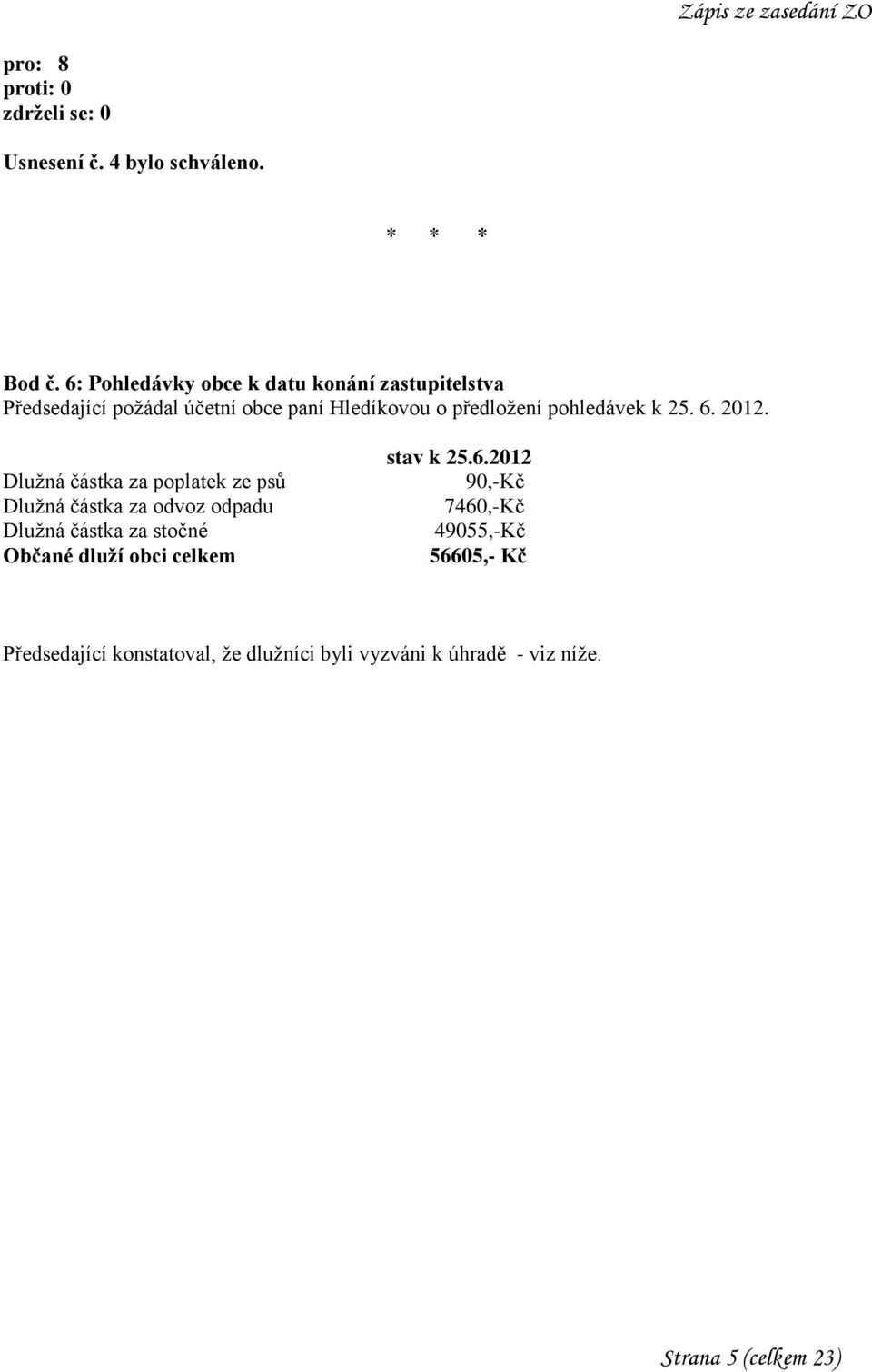 předložení pohledávek k 25. 6. 2012.
