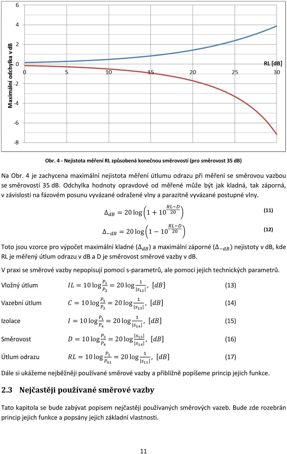 Δ 12 20log6110 789 : (11) Δ 12 20log6110 789 : (12) Toto jsou vzorce pro výpočet maximální kladné (Δ 12 ) a maximální záporné (Δ 12 nejistoty v db, kde RL je měřený útlum odrazu v db a D je směrovost