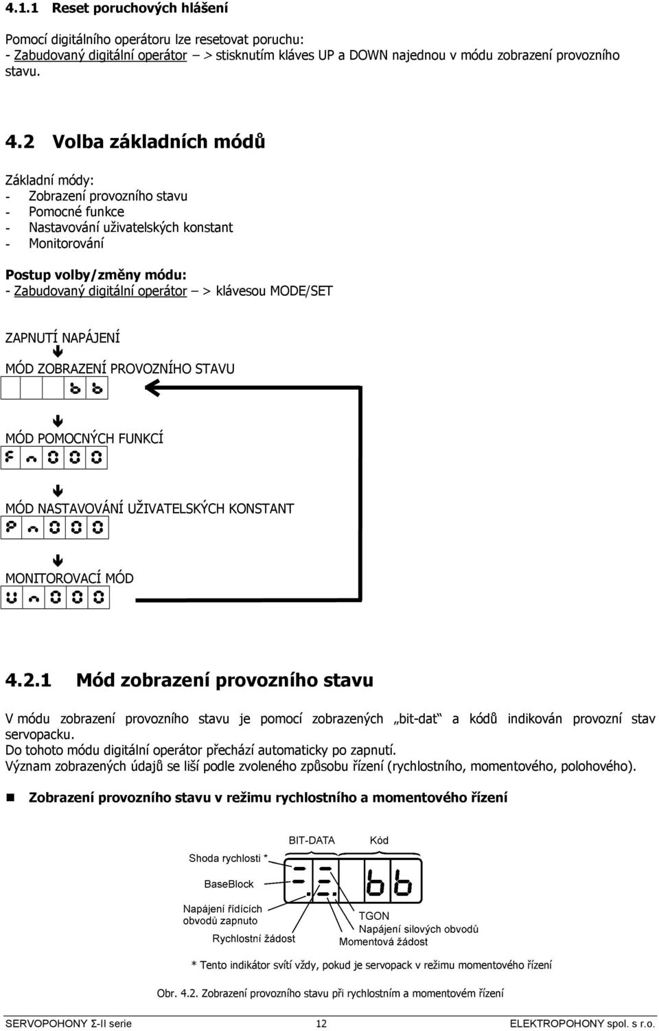 klávesou MODE/SET ZPNUTÍ NPÁJENÍ MÓD ZOBRZENÍ PROVOZNÍHO STVU b b MÓD POMOCNÝCH FUNKCÍ F n 0 0 0 MÓD NSTVOVÁNÍ UŽIVTELSKÝCH KONSTNT P n 0 0 0 MONITOROVCÍ MÓD U n 0 0 0 4.2.