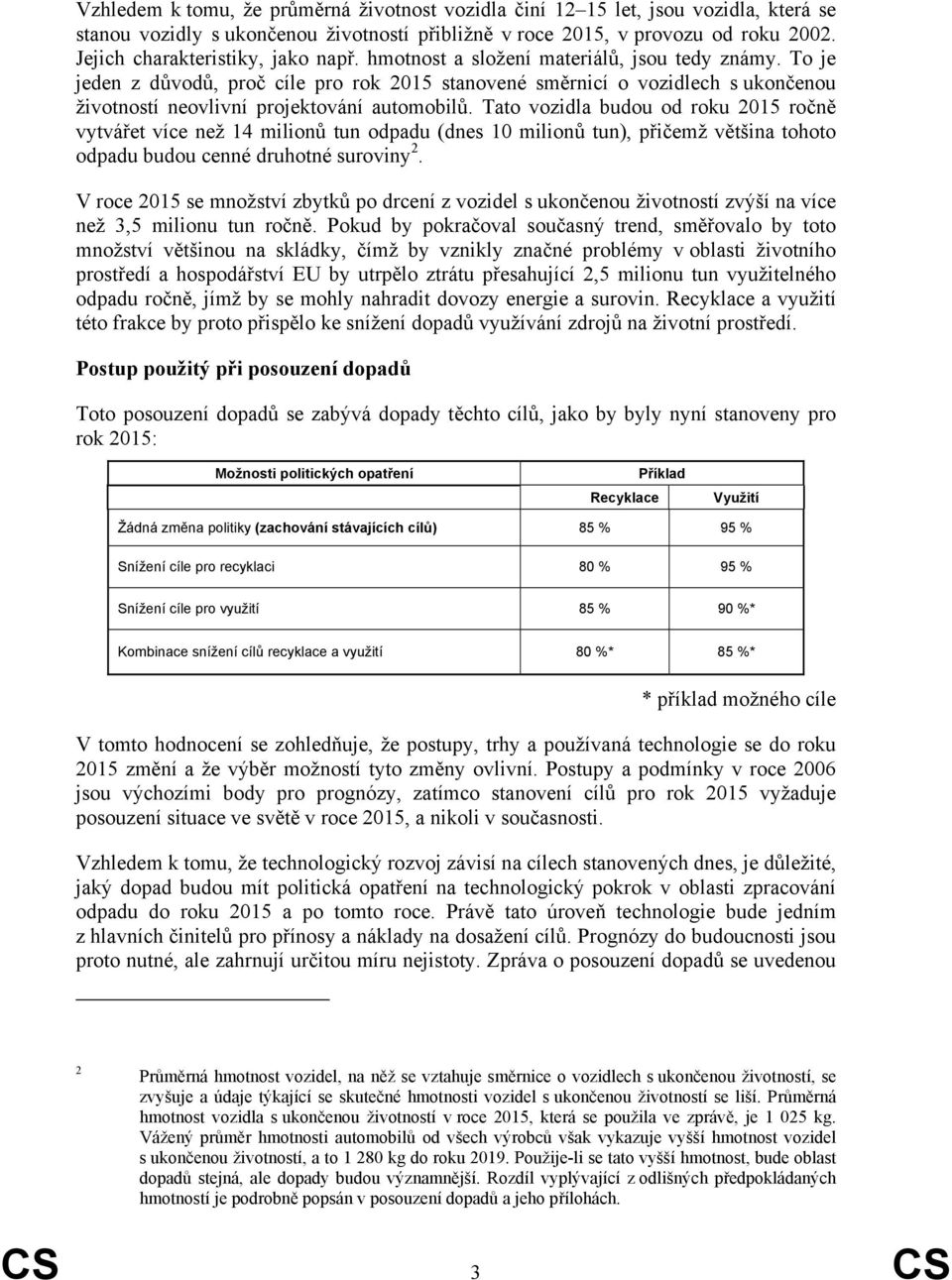 To je jeden z důvodů, proč cíle pro rok 2015 stanovené směrnicí o vozidlech s ukončenou životností neovlivní projektování automobilů.