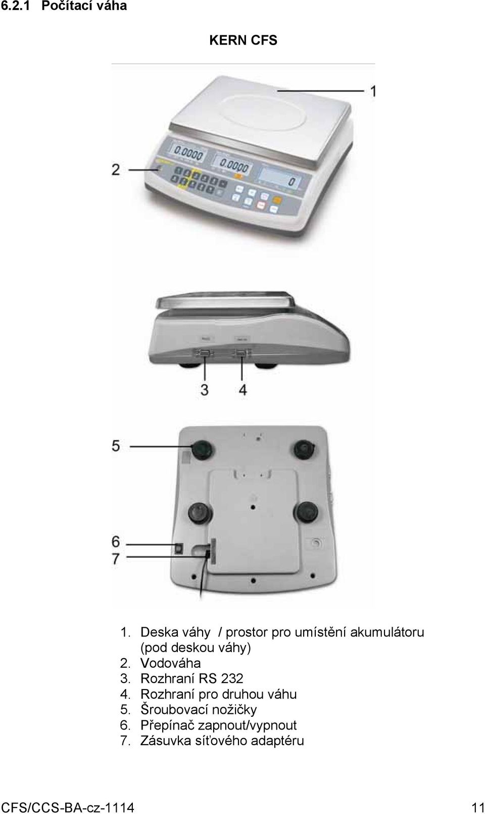 2. Vodováha 3. Rozhraní RS 232 4. Rozhraní pro druhou váhu 5.