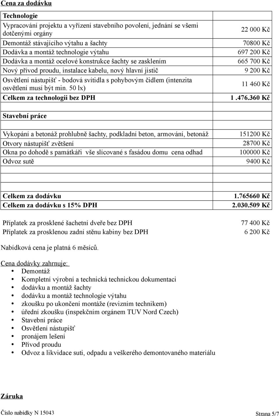 50 lx) Celkem za technologii bez DPH 22 000 Kč 70800 Kč 697 200 Kč 665 700 Kč 9 200 Kč 11 460 Kč 1.476.