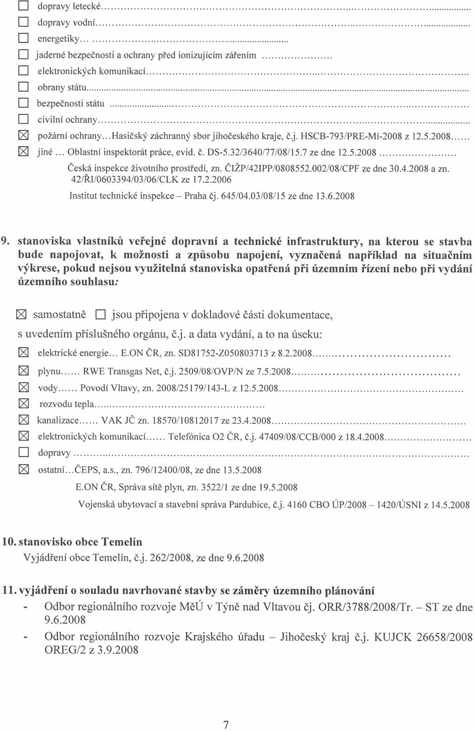 32/3640/77/08/15.7 ze dne 12.5.2008... Ceská inspekce životního prostredí, zn. CIŽP/42IPP/0808552.002/08/CPF ze dne 30.4.2008 a zn. 42/RI/0603394/03/06/CLK ze 17.2.2006 Institut technické inspekce - Praha cj.