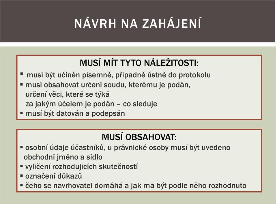 být datován a podepsán MUSÍ OBSAHOVAT: osobní údaje účastníků, u právnické osoby musí být uvedeno obchodní