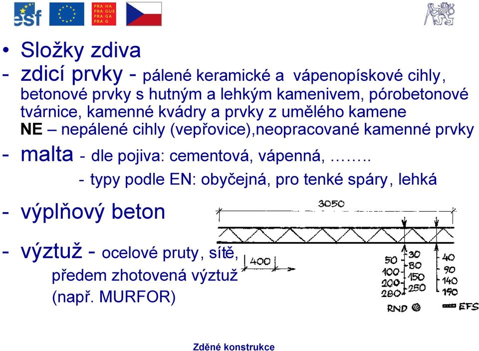 (vepřovice),neopracované kamenné prvky - malta - dle pojiva: cementová, vápenná,.