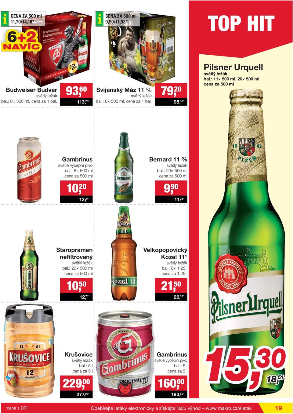 : 6 500 ml cena za 500 ml 10, 20 12, 34* Bernard 11 % světlý ležák bal.: 20 500 ml cena za 500 ml 9, 90 11, 98* Staropramen nefiltrovaný světlý ležák bal.