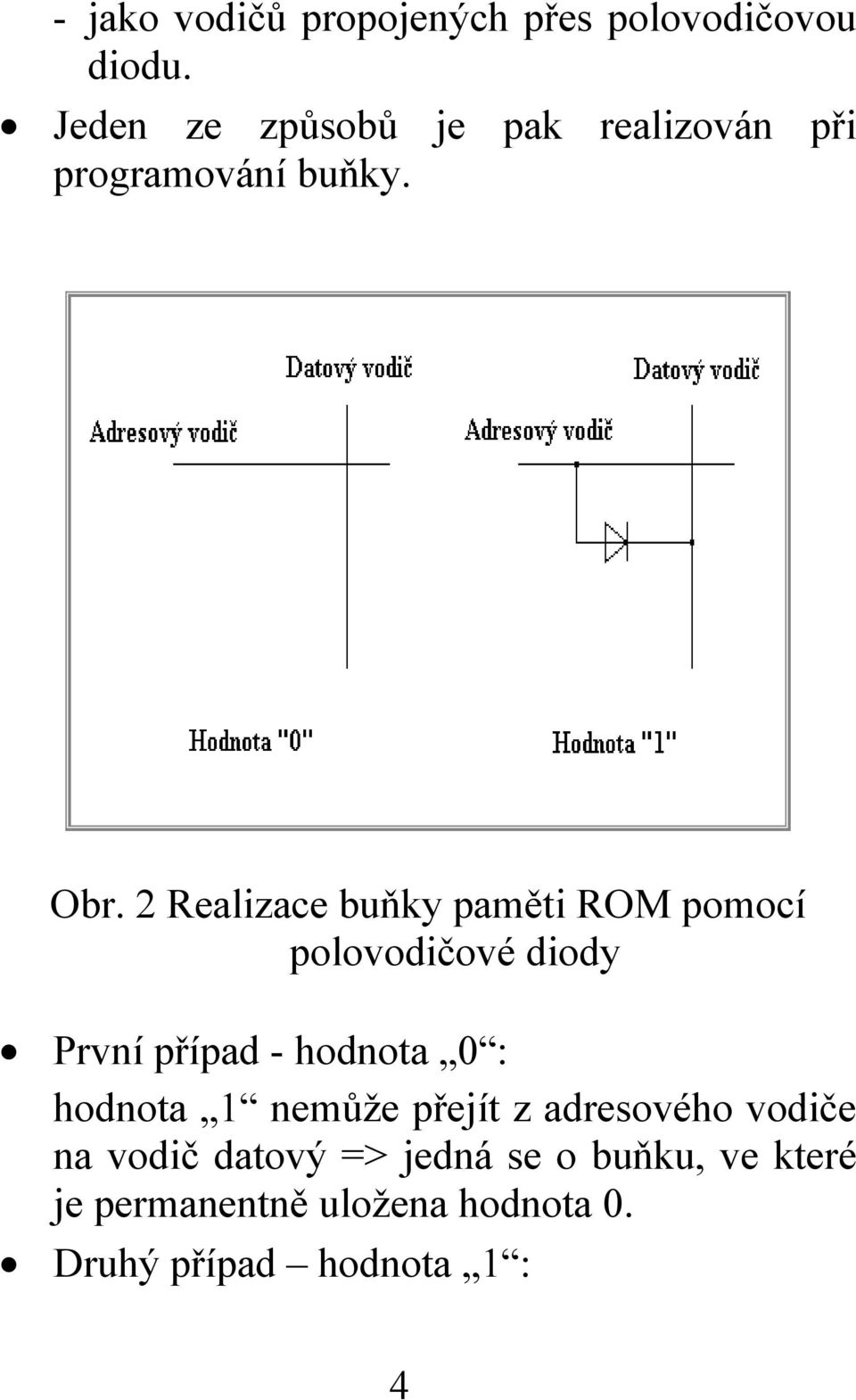 2 Realizace buňky paměti ROM pomocí polovodičové diody První případ - hodnota 0 :