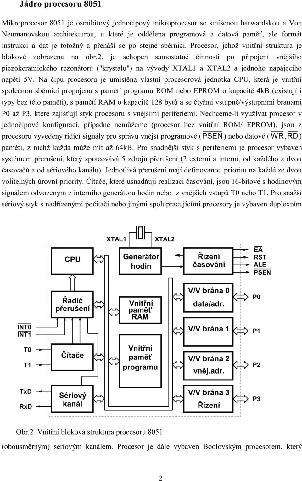 2, je schopen samostatné činnosti po připojení vnějšího piezokeramického rezonátoru ("krystalu") na vývody XTAL a XTAL2 a jednoho napájecího napětí 5V.