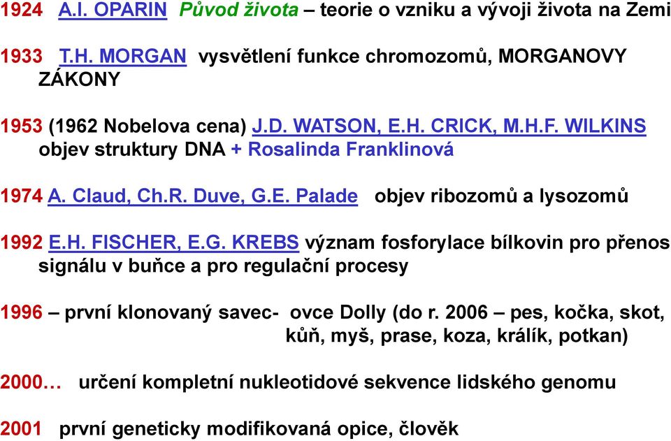 WILKINS objev struktury DNA + Rosalinda Franklinová 1974 A. Claud, Ch.R. Duve, G.