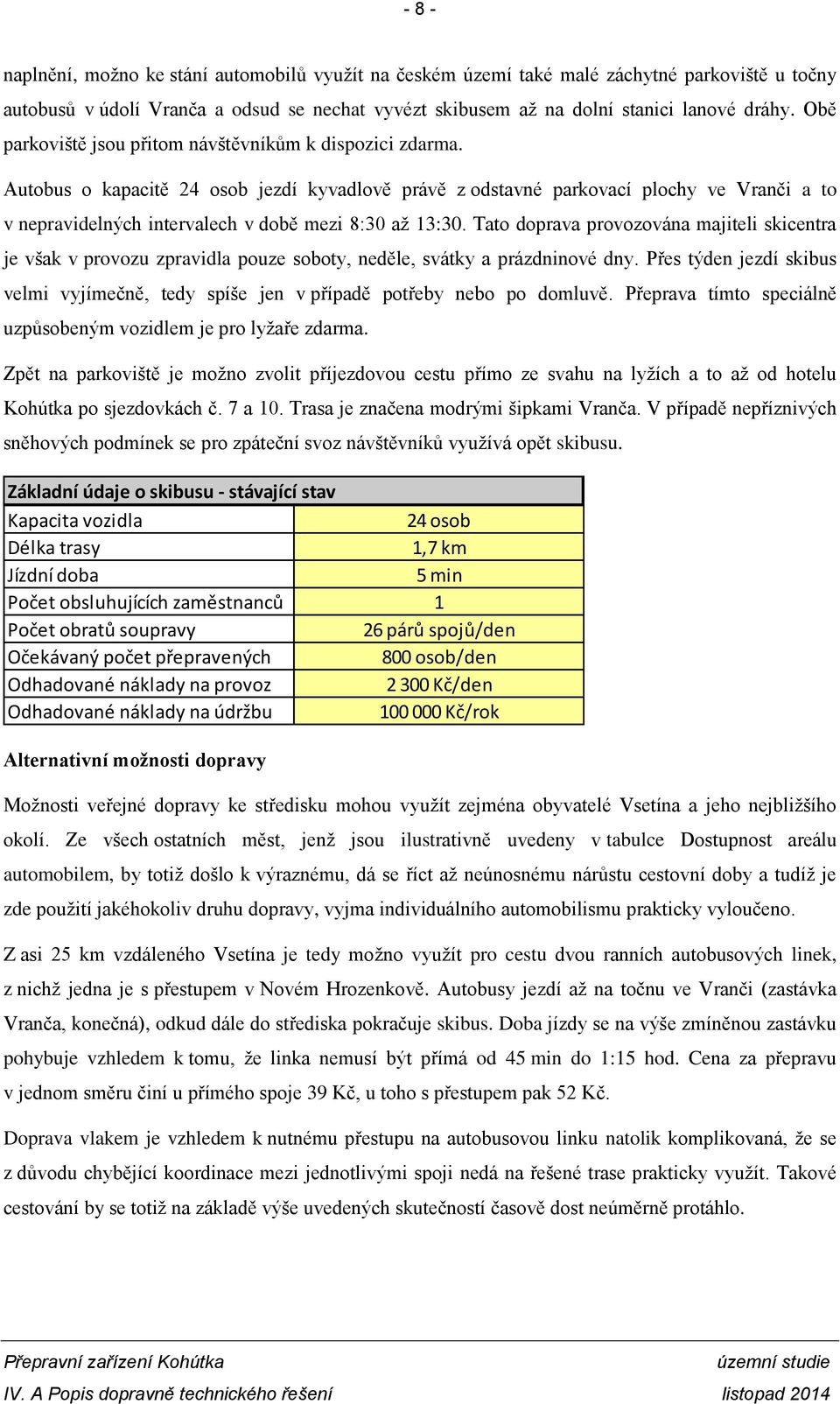 Autobus o kapacitě 24 osob jezdí kyvadlově právě z odstavné parkovací plochy ve Vranči a to v nepravidelných intervalech v době mezi 8:30 až 13:30.
