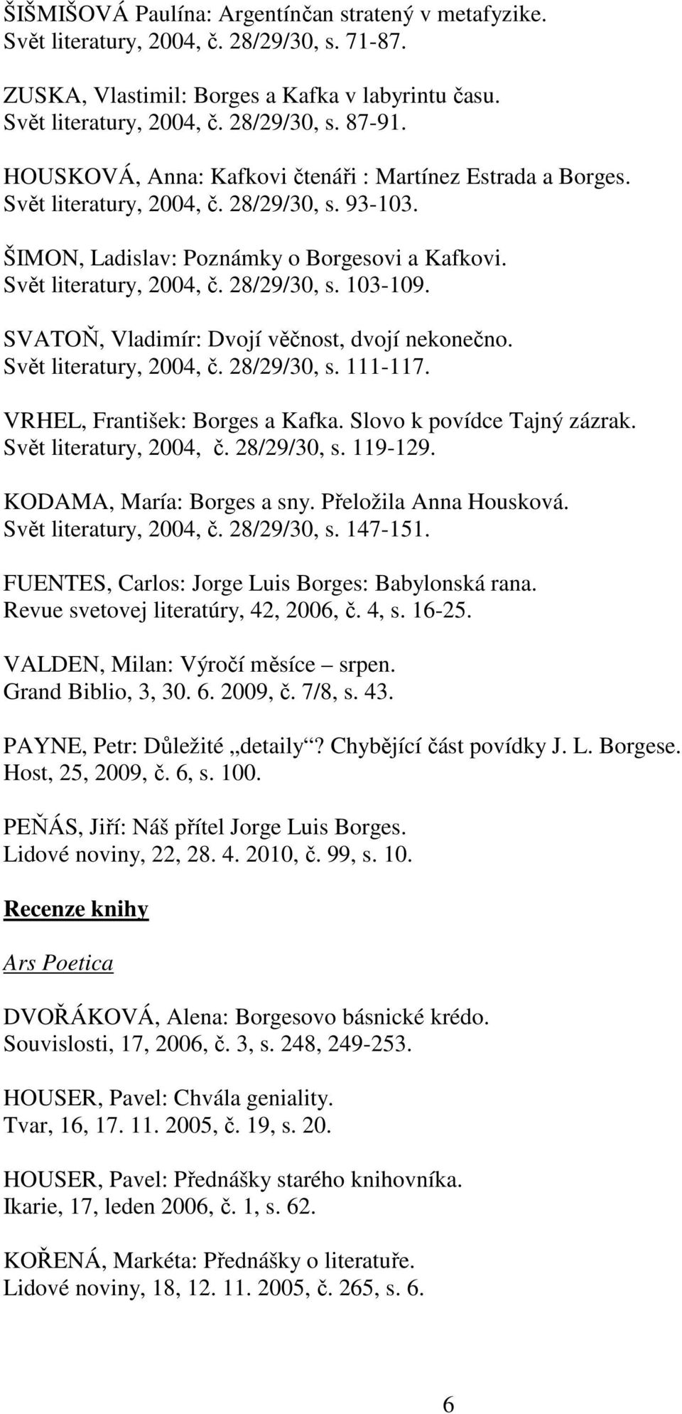 SVATOŇ, Vladimír: Dvojí věčnost, dvojí nekonečno. Svět literatury, 2004, č. 28/29/30, s. 111-117. VRHEL, František: Borges a Kafka. Slovo k povídce Tajný zázrak. Svět literatury, 2004, č. 28/29/30, s. 119-129.
