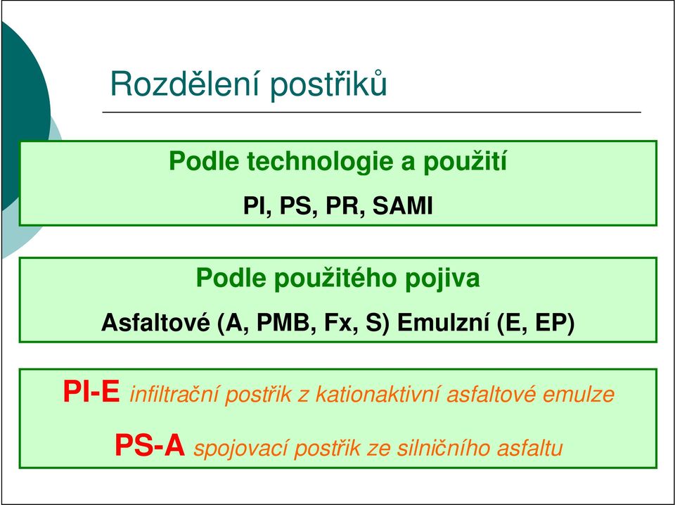 Emulzní (E, EP) PI-E infiltrační postřik z kationaktivní