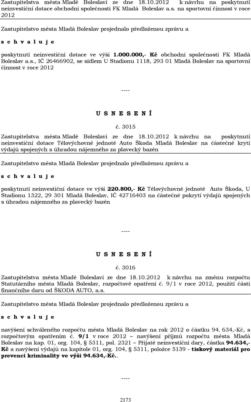 3015 Zastupitelstva města Mladé Boleslavi ze dne 18.10.