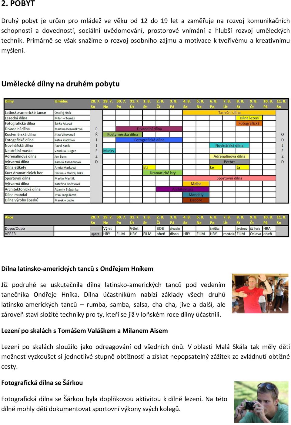 Umělecké dílny na druhém pobytu Dílna latinsko-amerických tanců s Ondřejem Hníkem Již podruhé se uskutečnila dílna latinsko-amerických tanců pod vedením tanečníka Ondřeje Hníka.