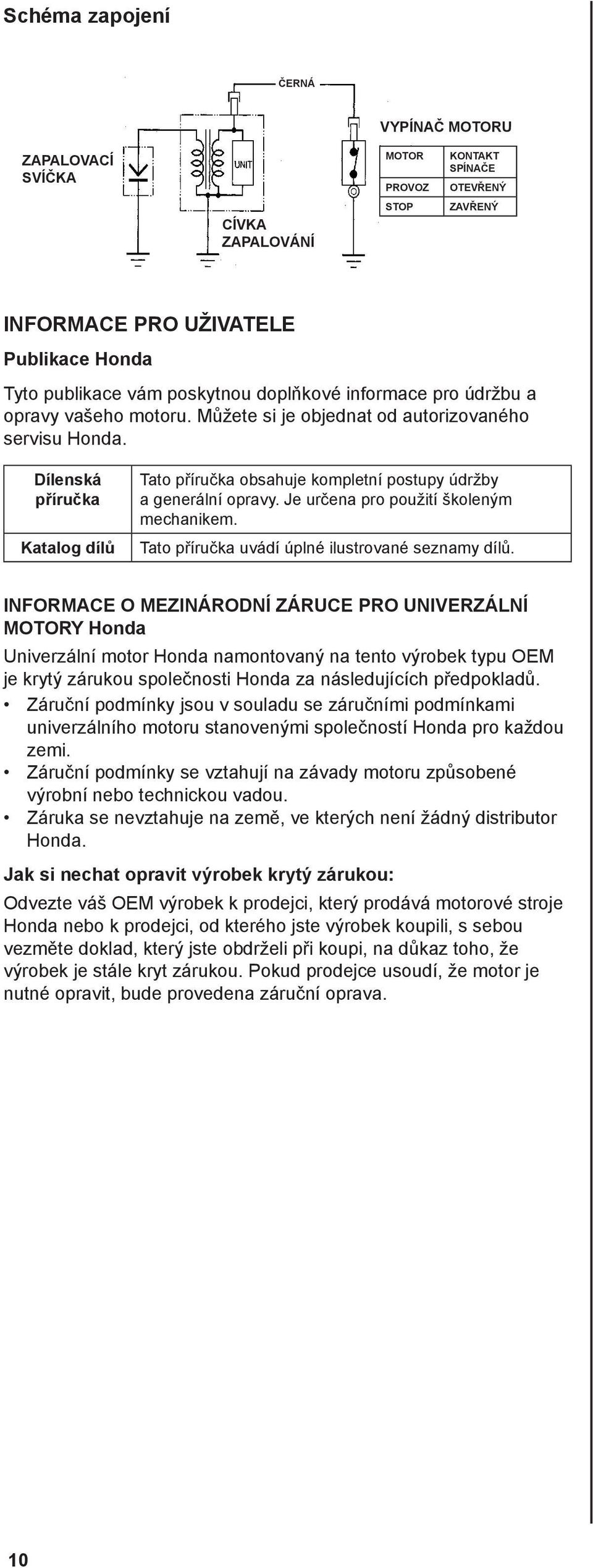 Je určena pro použití školeným mechanikem. Tato uvádí úplné ilustrované seznamy dílů.