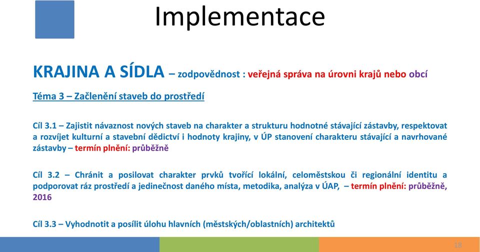 stanovení charakteru stávající a navrhované zástavby termín plnění: průběžně Cíl 3.