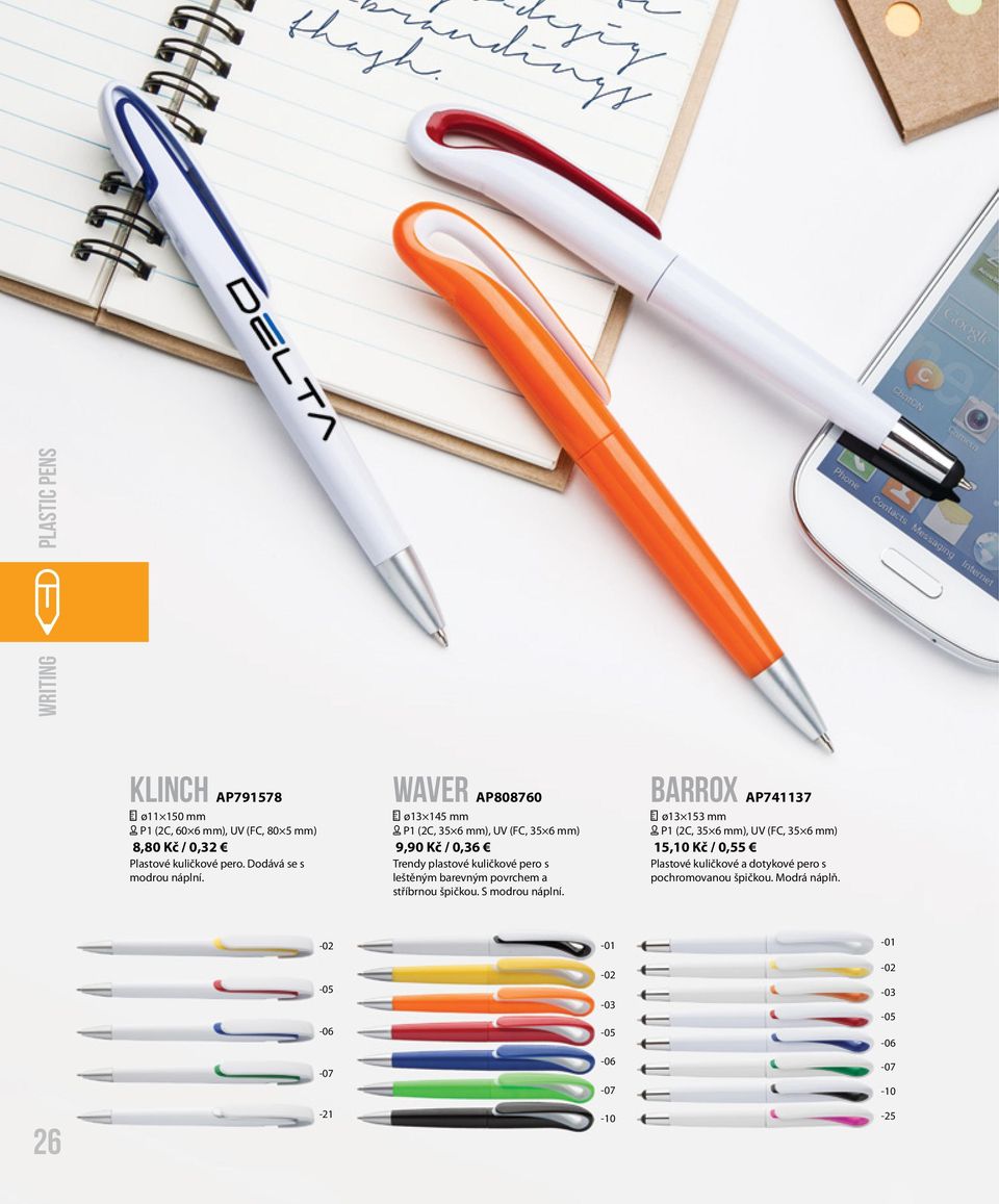Waver AP808760 ø13 145 mm [ P1 (2C, 35 6 mm), UV (FC, 35 6 mm) 9,90 Kč / 0,36 Trendy plastové kuličkové pero s leštěným