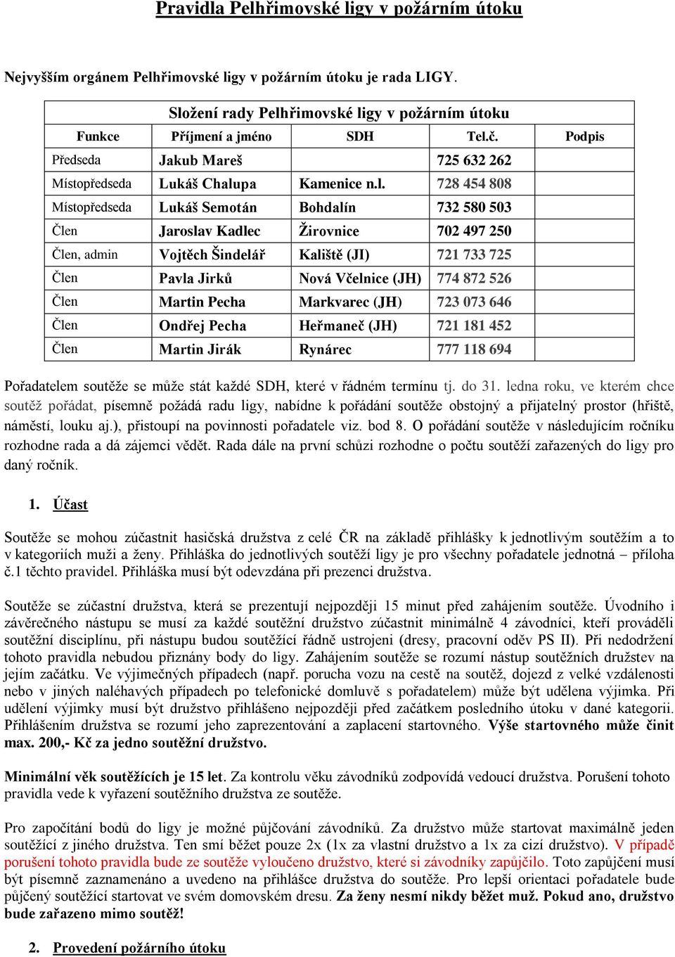 bod 8. O pořádání soutěže v následujícím ročníku rozhodne rada a dá zájemci vědět. Rada dále na první schůzi rozhodne o počtu soutěží zařazených do ligy pro daný ročník. 1.