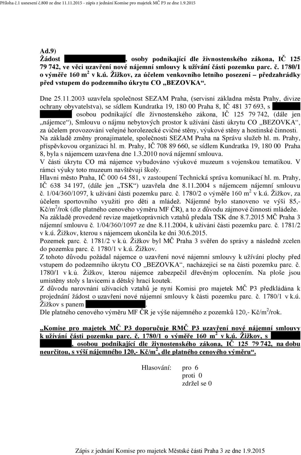 Žižkov, za účelem venkovního letního posezení předzahrádky před vstupem do podzemního úkrytu CO BEZOVKA. Dne 25.11.