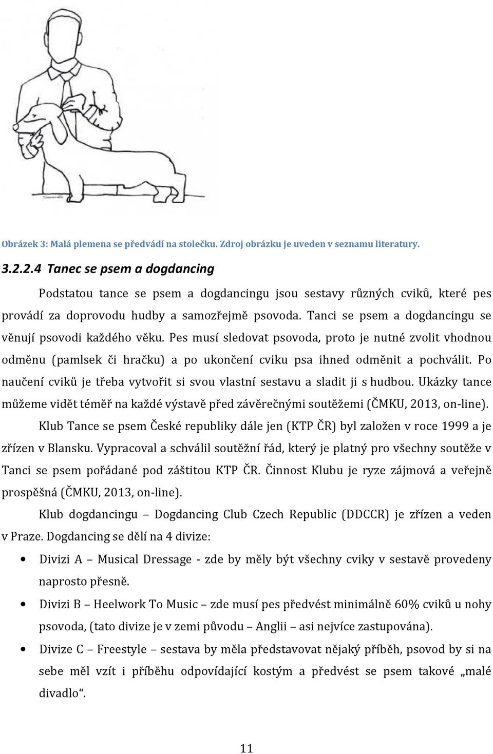 Tanci se psem a dogdancingu se věnují psovodi každého věku. Pes musí sledovat psovoda, proto je nutné zvolit vhodnou odměnu (pamlsek či hračku) a po ukončení cviku psa ihned odměnit a pochválit.