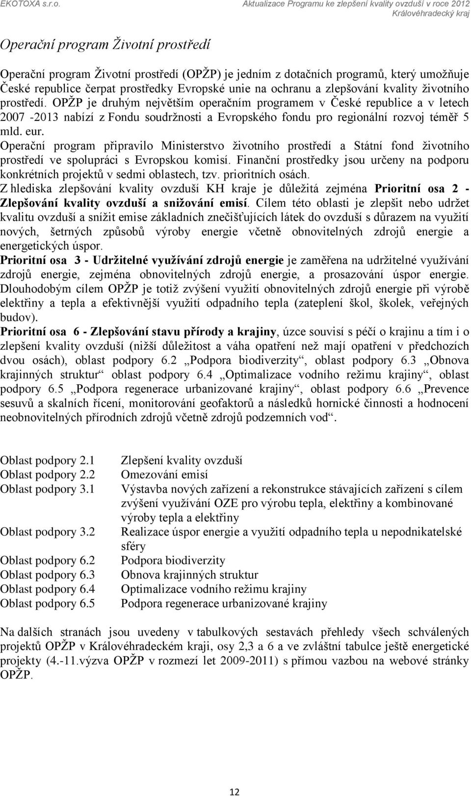 Operační program připravilo Ministerstvo životního prostředí a Státní fond životního prostředí ve spolupráci s Evropskou komisí.