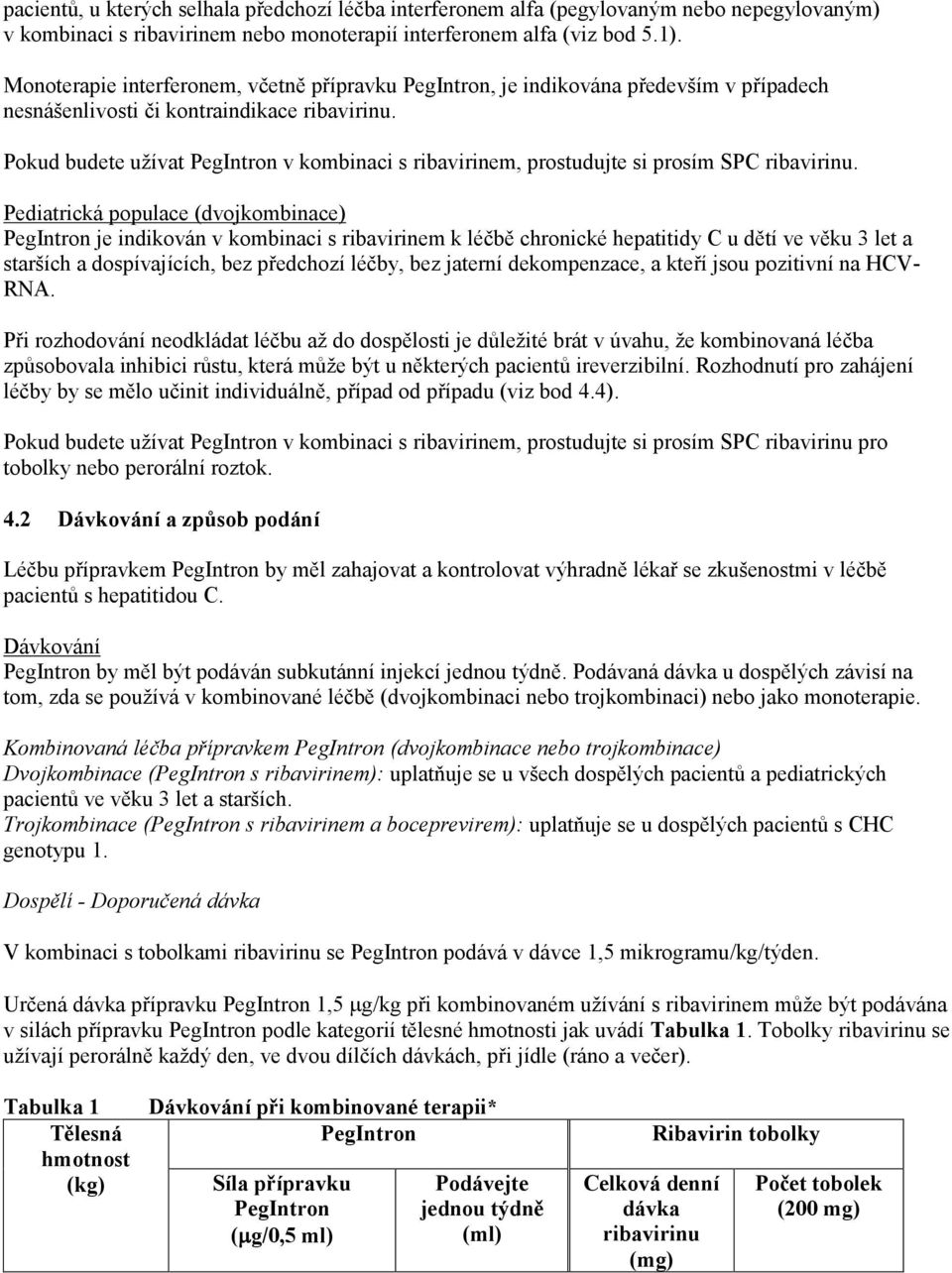 Pokud budete užívat PegIntron v kombinaci s ribavirinem, prostudujte si prosím SPC ribavirinu.