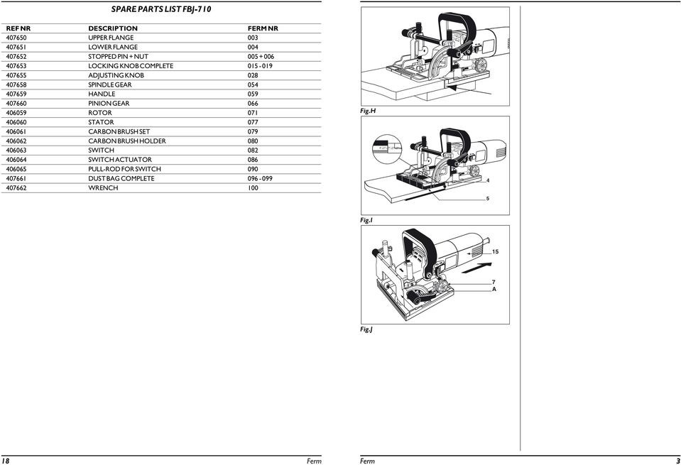 CARBON BRUSH SET 079 406062 CARBON BRUSH HOLDER 080 406063 SWITCH 082 406064 SWITCH ACTUATOR 086 406065 PULL-ROD FOR SWITCH 090 407661 DUST BAG COMPLETE