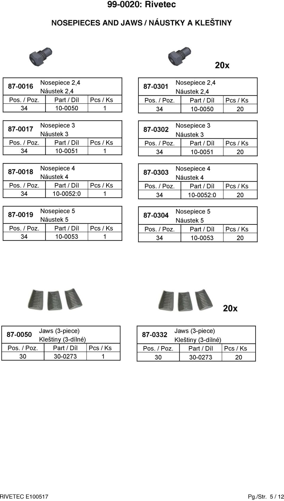 10-0050 20 87-0302 Nosepiece 3 Náustek 3 34 10-0051 20 87-0303 Nosepiece 4 Náustek 4 34 10-0052:0 20 87-0304 Nosepiece 5 Náustek 5 34