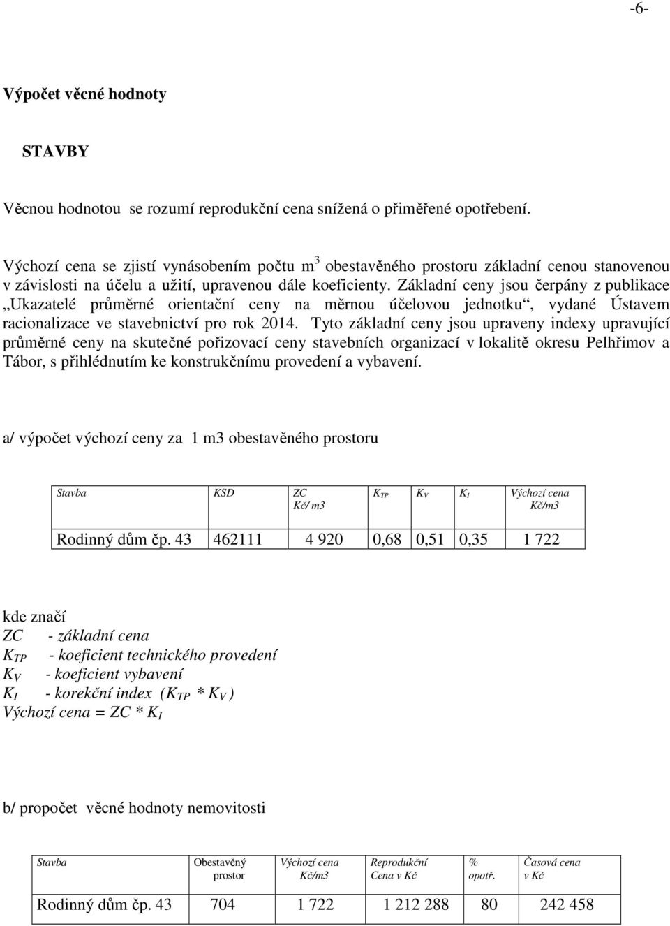 Základní ceny jsou čerpány z publikace Ukazatelé průměrné orientační ceny na měrnou účelovou jednotku, vydané Ústavem racionalizace ve stavebnictví pro rok 2014.