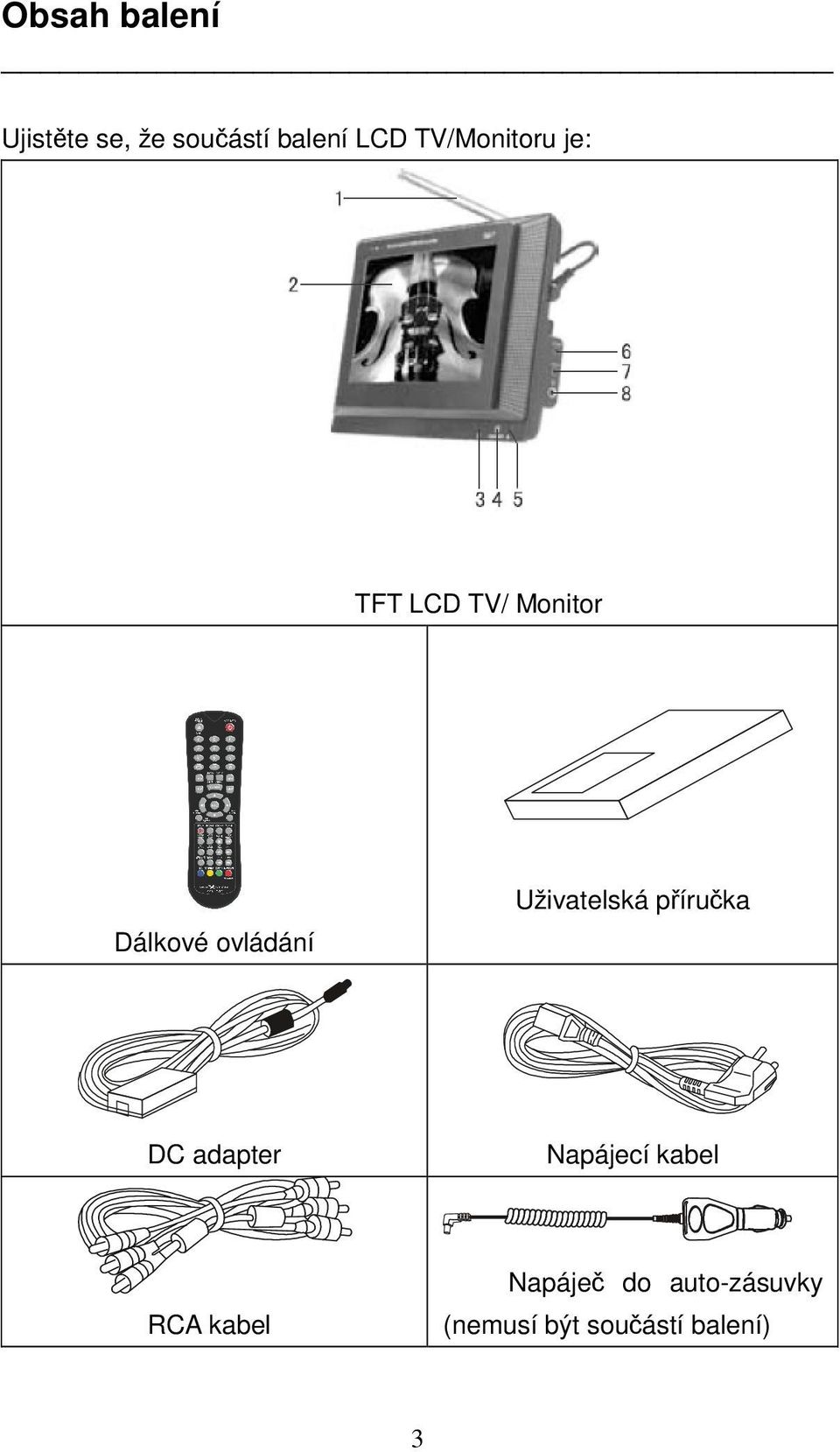 ovládání Uživatelská píruka DC adapter Napájecí