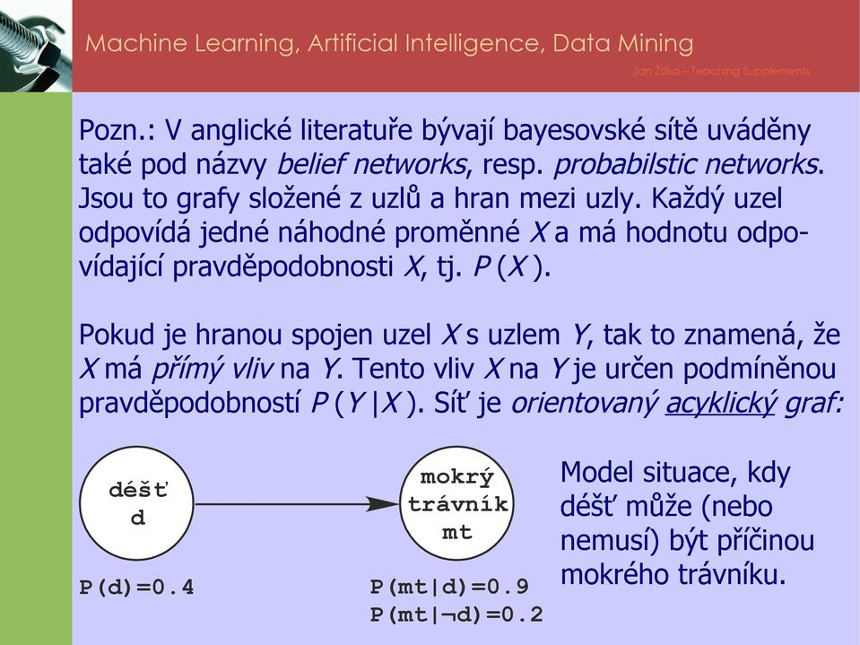 P (X ). Pokud je hranou spojen uzel X s uzlem Y, tak to znamená, že X má přímý vliv na Y.