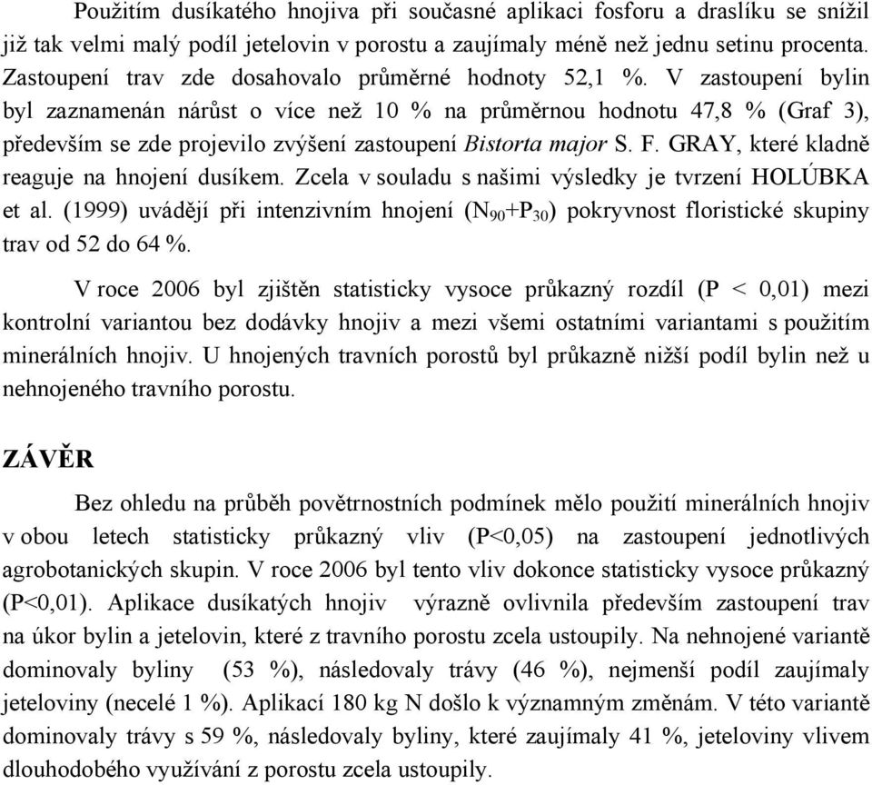 V zastoupení bylin byl zaznamenán nárůst o více než 10 % na průměrnou hodnotu 47,8 % (Graf 3), především se zde projevilo zvýšení zastoupení Bistorta major S. F.