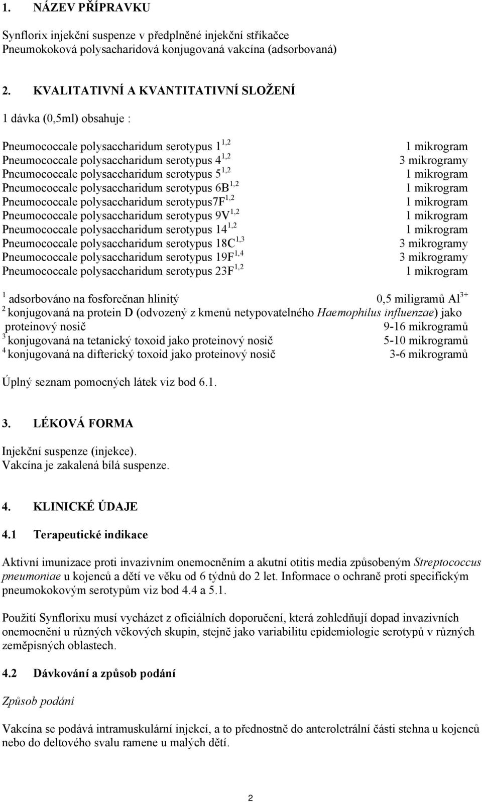 1,2 Pneumococcale polysaccharidum serotypus 6B 1,2 Pneumococcale polysaccharidum serotypus7f 1,2 Pneumococcale polysaccharidum serotypus 9V 1,2 Pneumococcale polysaccharidum serotypus 14 1,2