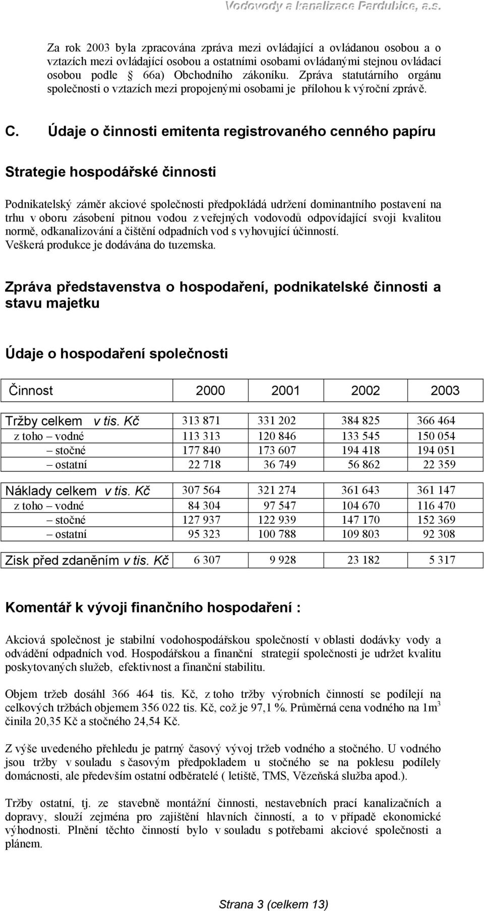 Zpráva statutárního orgánu společnosti o vztazích mezi propojenými osobami je přílohou k výroční zprávě. C.