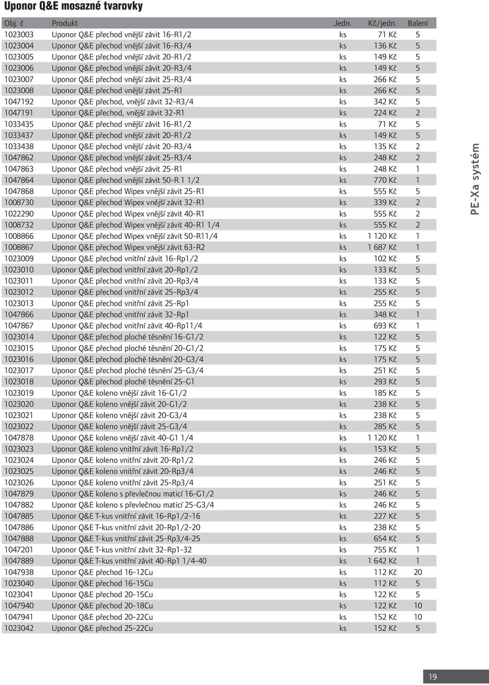 Uponor Q&E přechod, vnější závit 32-R3/4 ks 342 Kč 5 1047191 Uponor Q&E přechod, vnější závit 32-R1 ks 224 Kč 2 1033435 Uponor Q&E přechod vnější závit 16-R1/2 ks 71 Kč 5 1033437 Uponor Q&E přechod