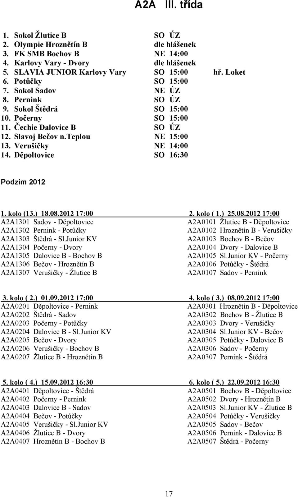 Děpoltovice SO 16:30 Podzim 2012 1. kolo (13.) 18.08.