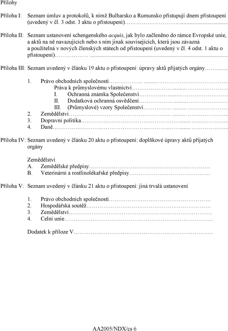 členských státech od přistoupení (uvedený v čl. 4 odst. 1 aktu o přistoupení)... Příloha III: Seznam uvedený v článku 19 aktu o přistoupení: úpravy aktů přijatých orgány... 1. Právo obchodních společností.