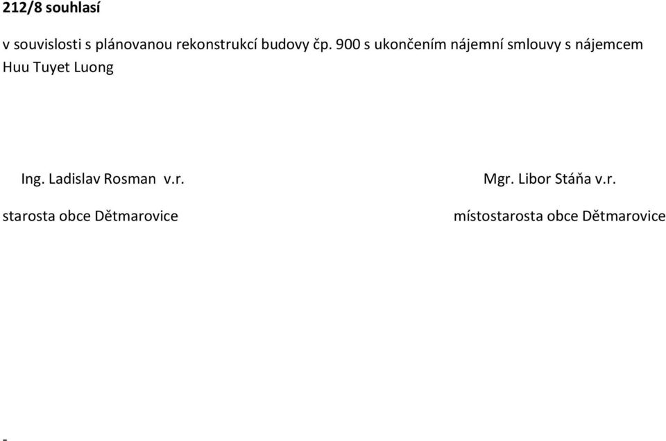 900 s ukončením nájemní smlouvy s nájemcem Huu Tuyet