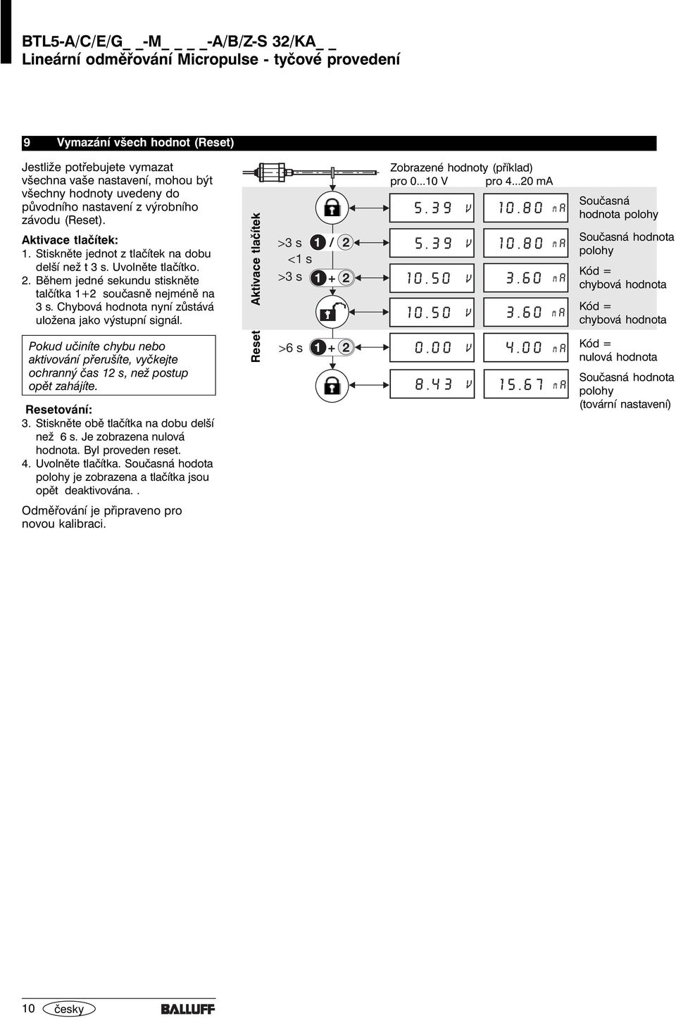 Aktivace tlačítek >3 s / < s >3 s + Zobrazené hodnoty (příklad) pro 0...0 pro 4...0 0.50 0.50 0.80 0.