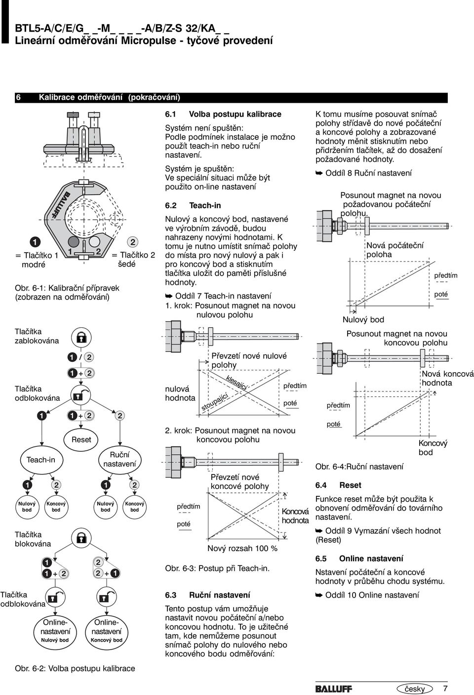 Tlačítko šedé Ruční Nulový bod Online Koncový bod Koncový bod Obr. 6-: olba postupu kalibrace 6.