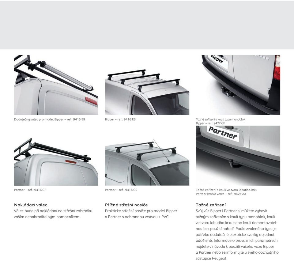 Příčné střešní nosiče Praktické střešní nosiče pro model Bipper a Partner s ochrannou vrstvou z PVC.